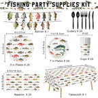 LINHAXM 170PCS Fishing Birthday Party Decorations – Gone Fishing Tableware Set with Plates, Cups, Cutlery, Banner, Tablecloth