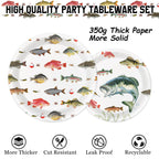 LINHAXM 170PCS Fishing Birthday Party Decorations – Gone Fishing Tableware Set with Plates, Cups, Cutlery, Banner, Tablecloth