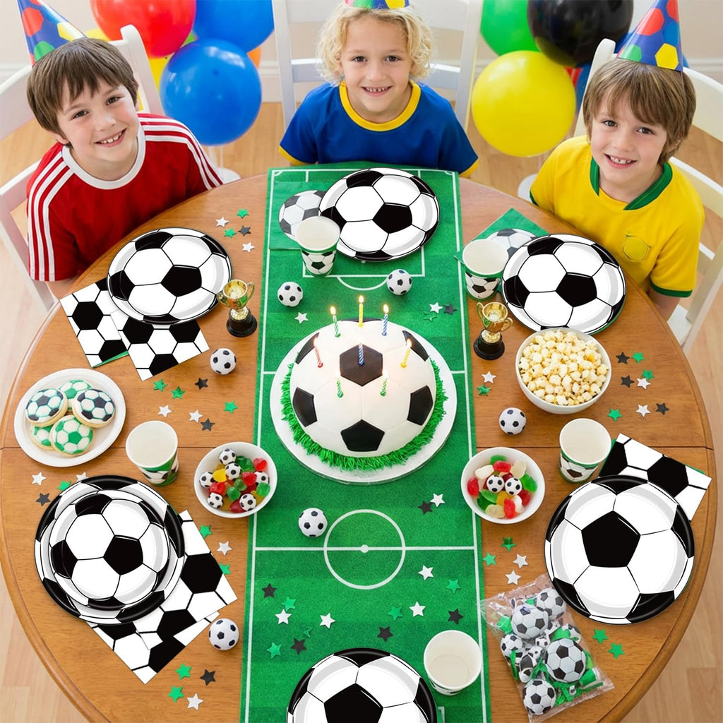 LINHAXM 150 PCS Soccer Plates & Napkins Set – Disposable Tableware for Soccer Birthday Party (Serves 50)