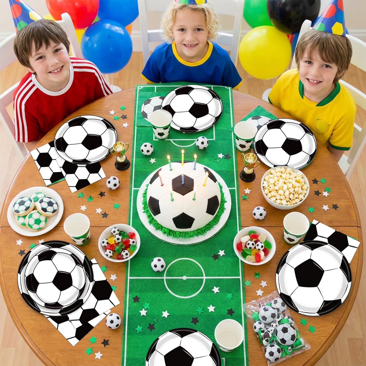 LINHAXM 150 PCS Soccer Plates & Napkins Set – Disposable Tableware for Soccer Birthday Party (Serves 50)