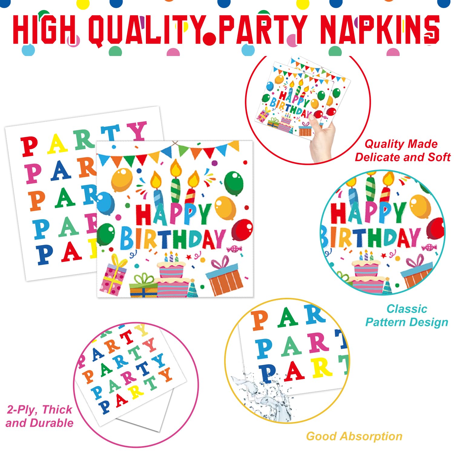 LINHAXM Happy Birthday Decorations - Colorful Dots Party Kit for 24 Guests