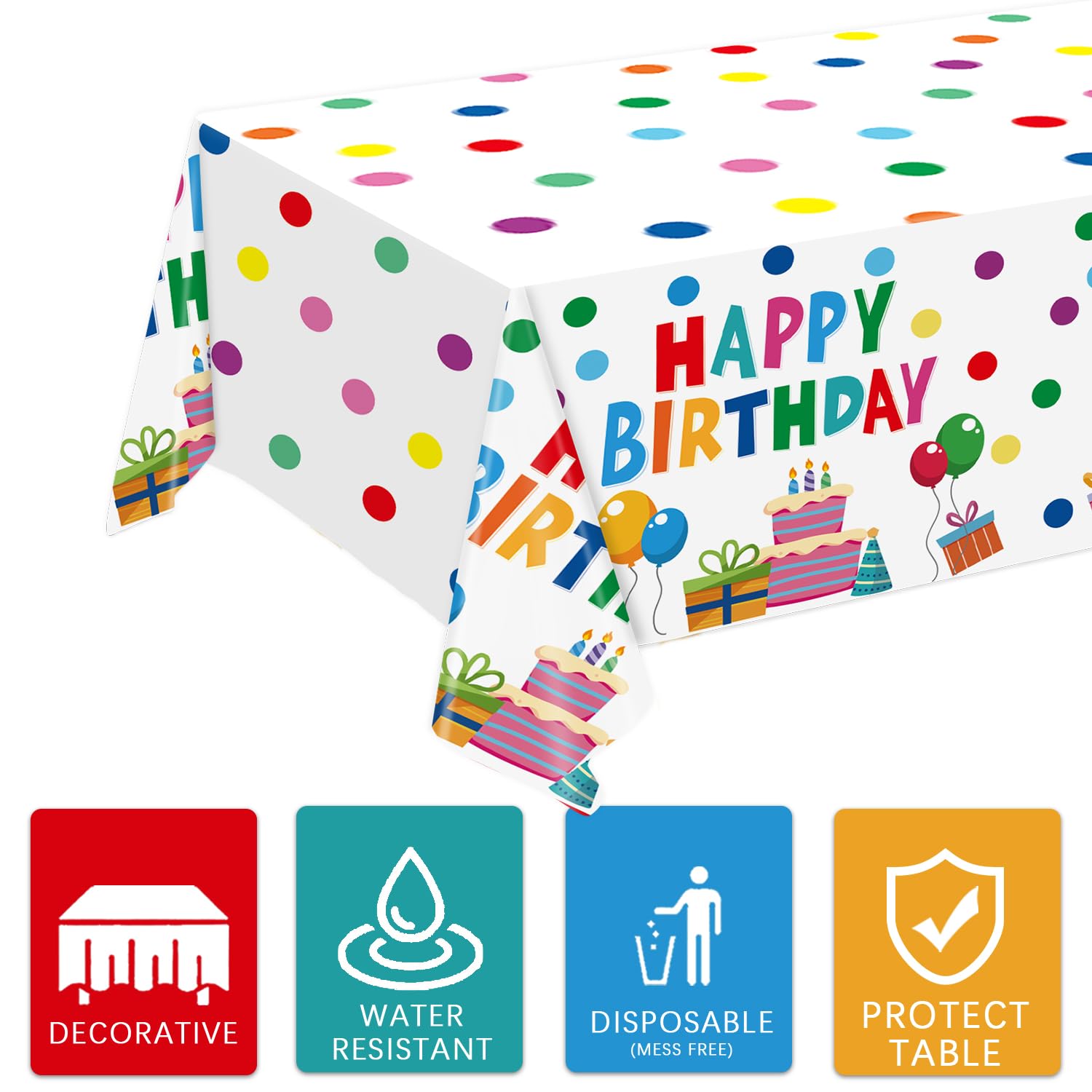 LINHAXM Happy Birthday Decorations - Colorful Dots Party Kit for 24 Guests