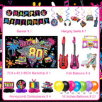 LINHAXM 80s Party Decorations – Backdrop, Banner, Balloons & Centerpieces for 80s/90s Parties