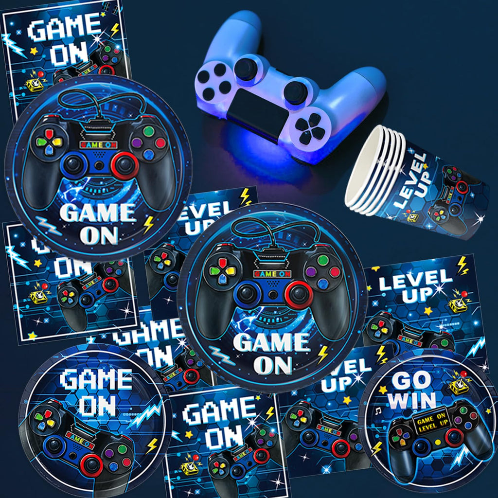 LINHAXM Video Game Birthday Decorations for 24 – Plates, Cups, Napkins & More