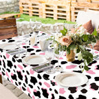 LINHAXM 3 Pack Pink Cow Print Tablecloth – 54 x 108 in | Cowgirl Birthday Party Decor