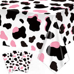 LINHAXM 3 Pack Pink Cow Print Tablecloth – 54 x 108 in | Cowgirl Birthday Party Decor