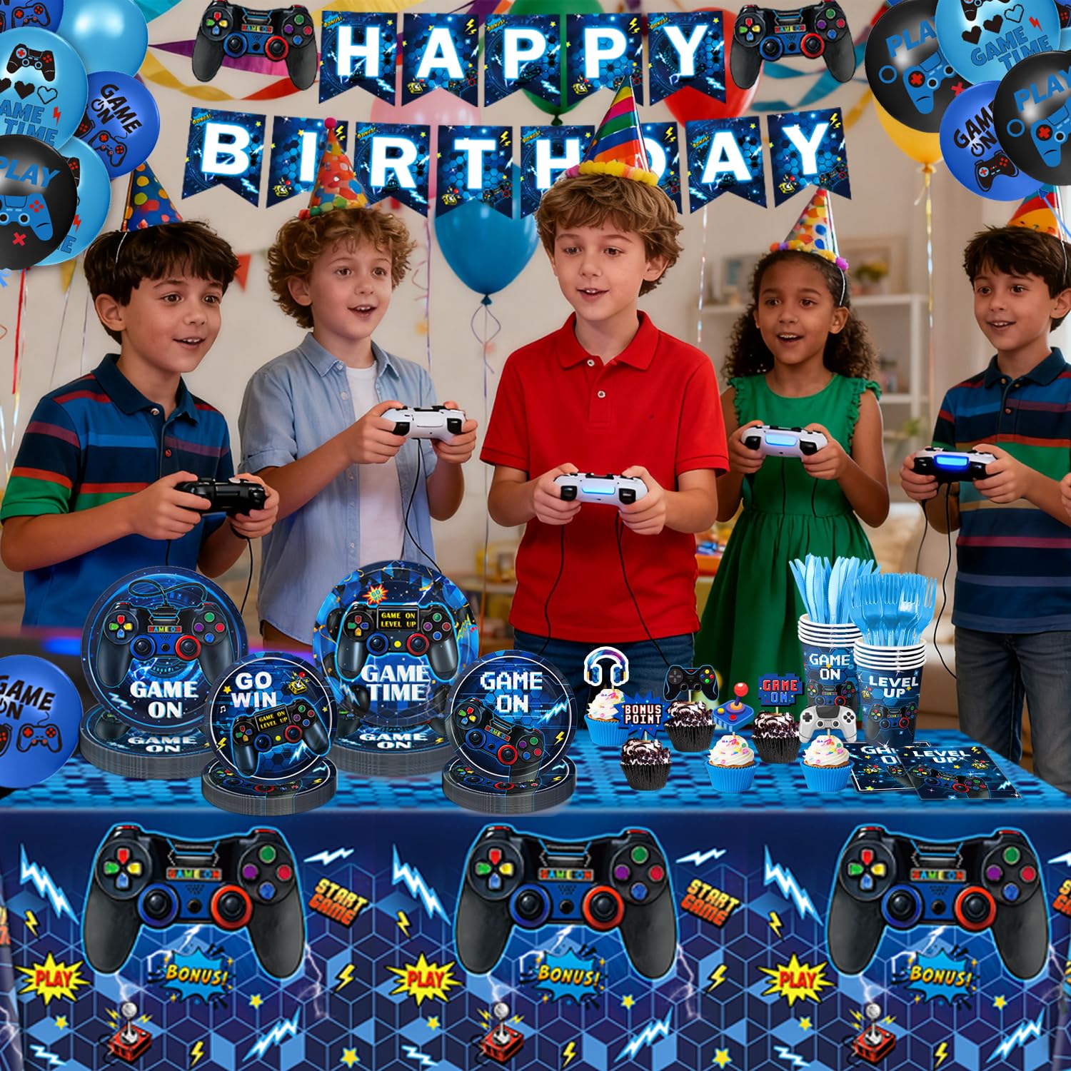 LINHAXM Video Game Birthday Decorations for 24 – Plates, Cups, Napkins & More