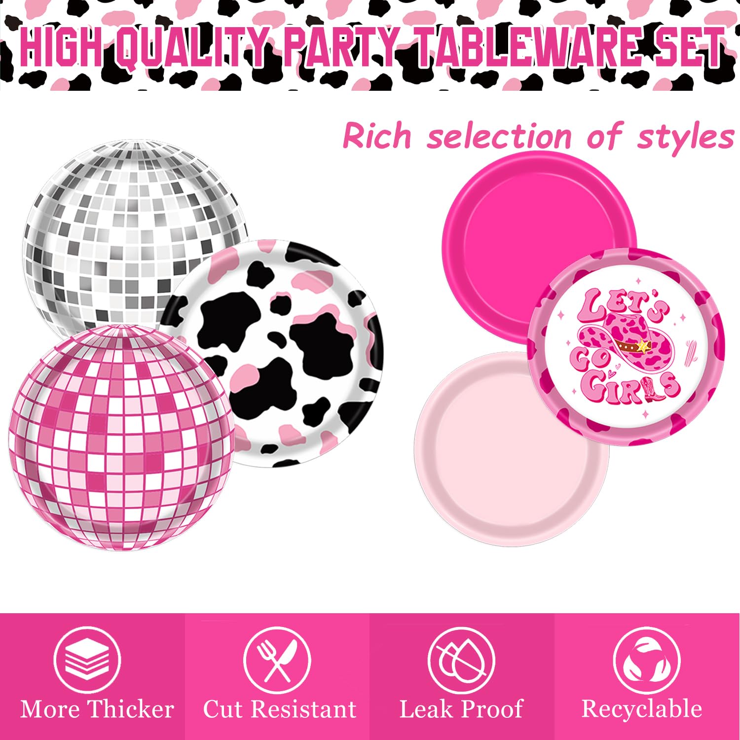 LINHAXM 131 PCS Cowgirl Birthday Party Decorations – Disco Western Party Kit Serves 24
