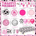 LINHAXM 131 PCS Cowgirl Birthday Party Decorations – Disco Western Party Kit Serves 24