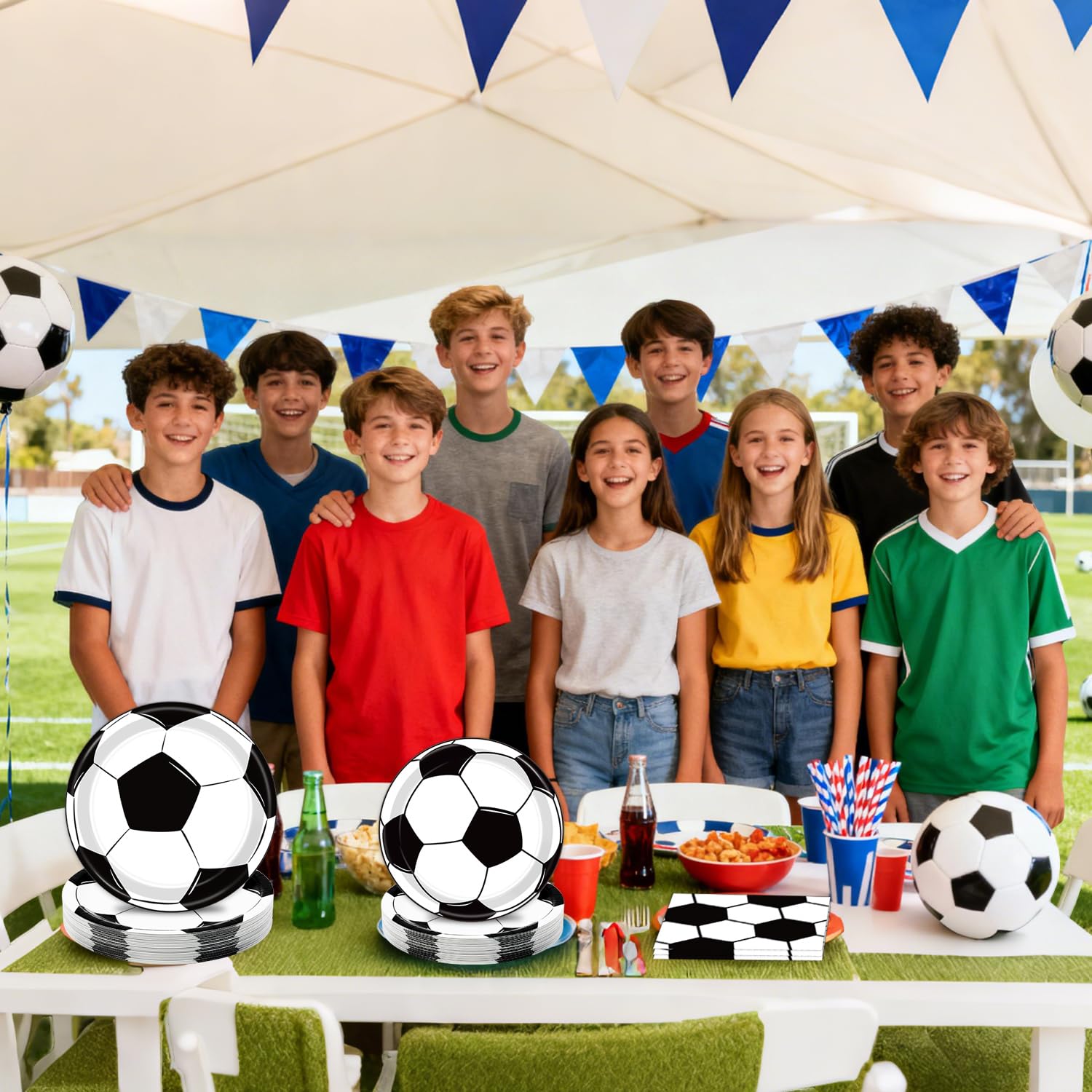 LINHAXM 150 PCS Soccer Plates & Napkins Set – Disposable Tableware for Soccer Birthday Party (Serves 50)