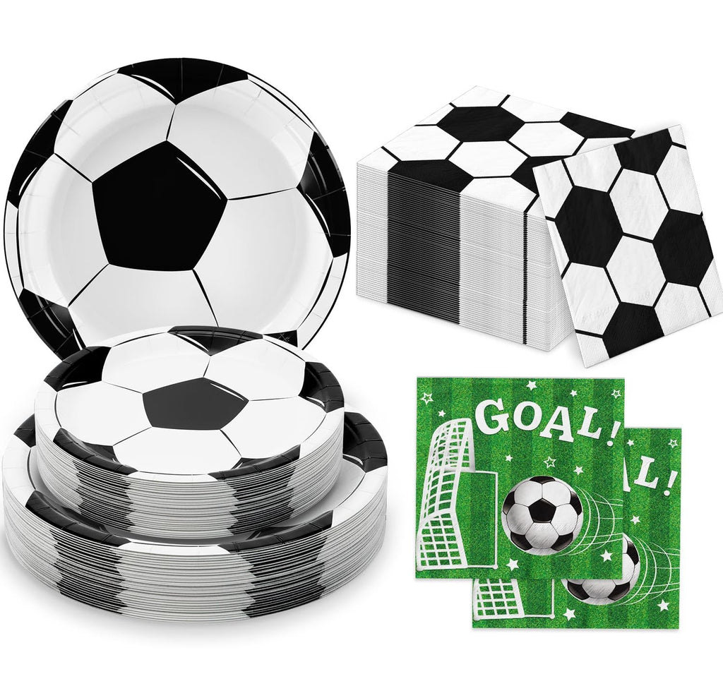 LINHAXM 150 PCS Soccer Plates & Napkins Set – Disposable Tableware for Soccer Birthday Party (Serves 50)
