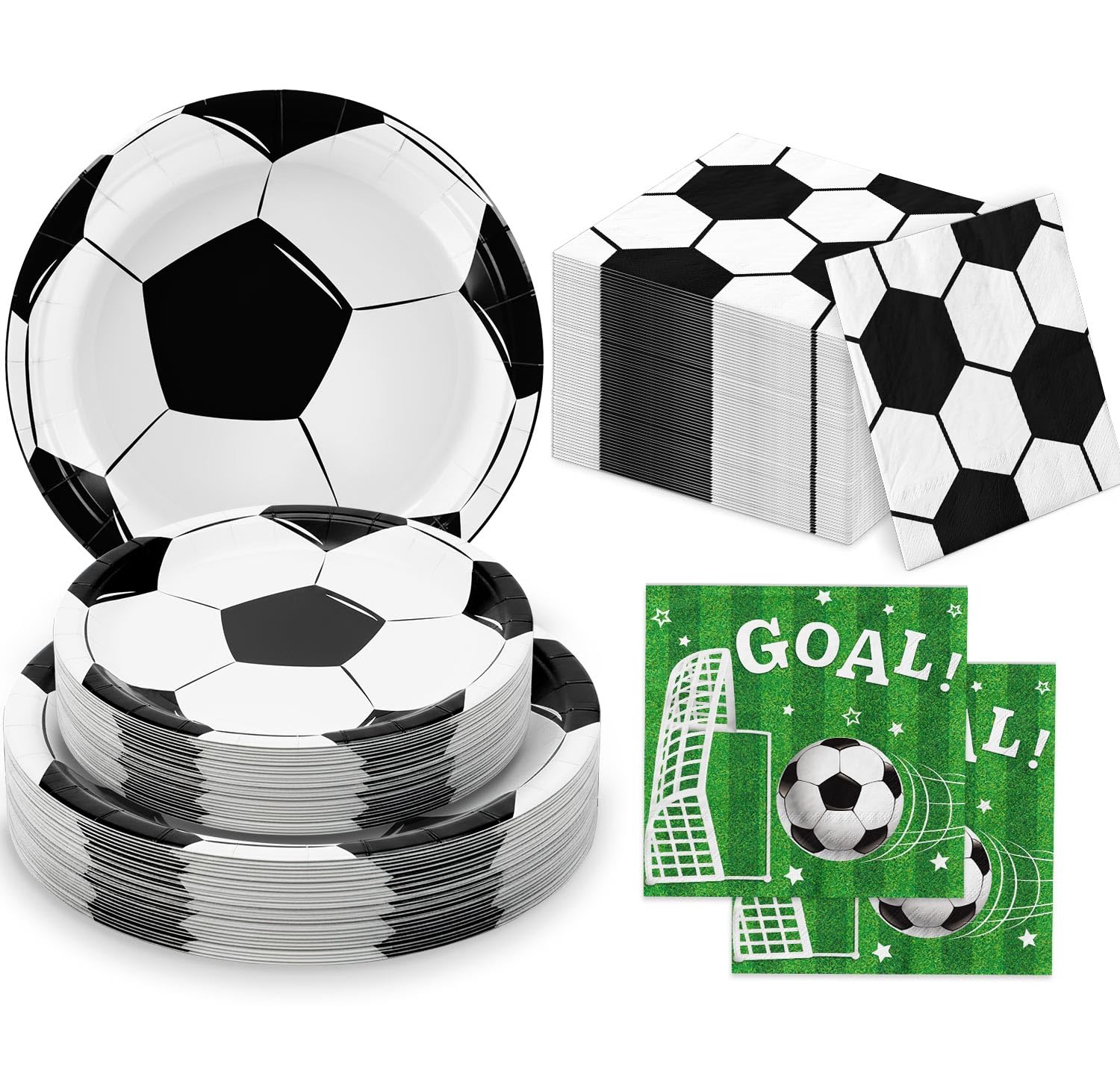 LINHAXM 150 PCS Soccer Plates & Napkins Set – Disposable Tableware for Soccer Birthday Party (Serves 50)