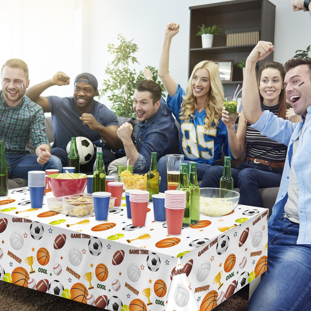 LINHAXM 4 Pack Sports Tablecloths – 54 x 108 in, Multicolor, Spill-Resistant & Wipe Clean