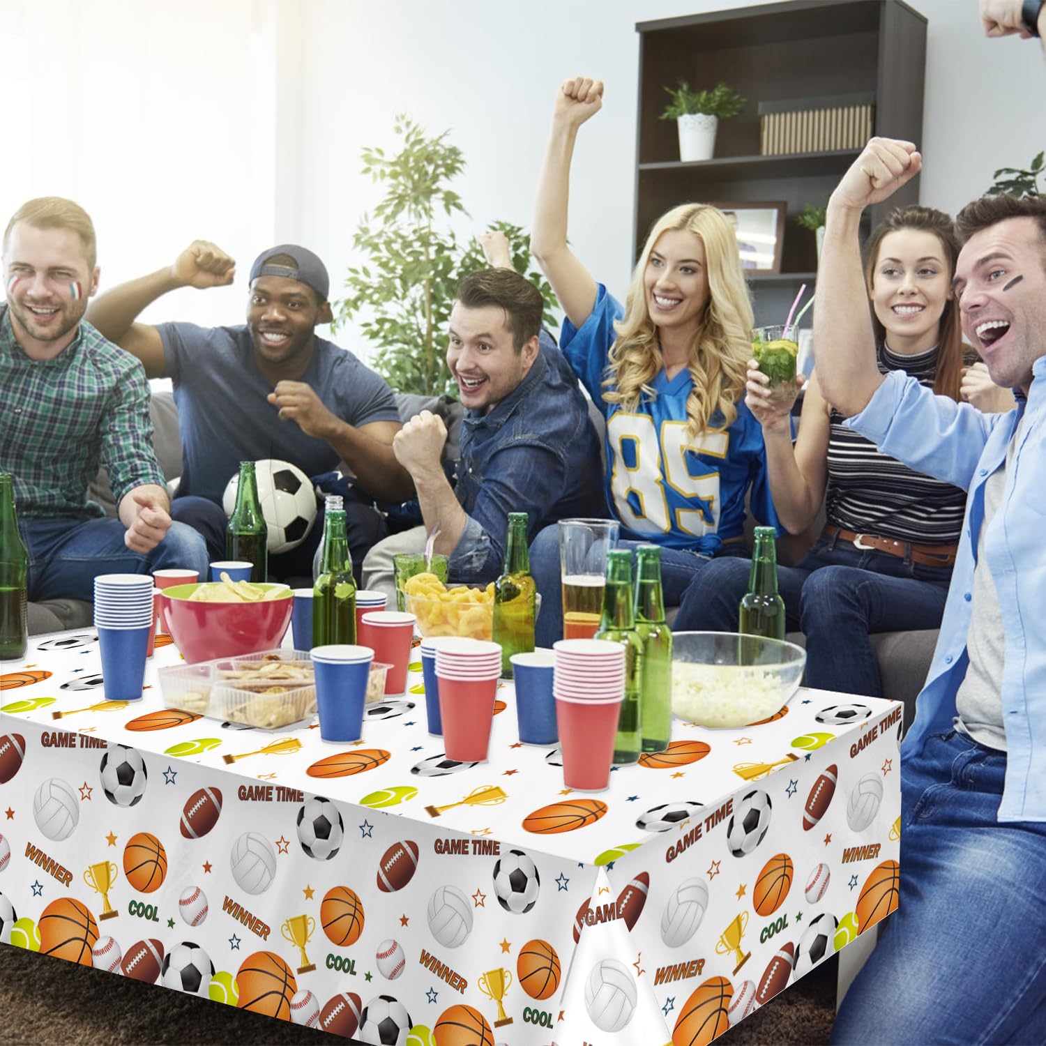 LINHAXM 4 Pack Sports Tablecloths – 54 x 108 in, Multicolor, Spill-Resistant & Wipe Clean