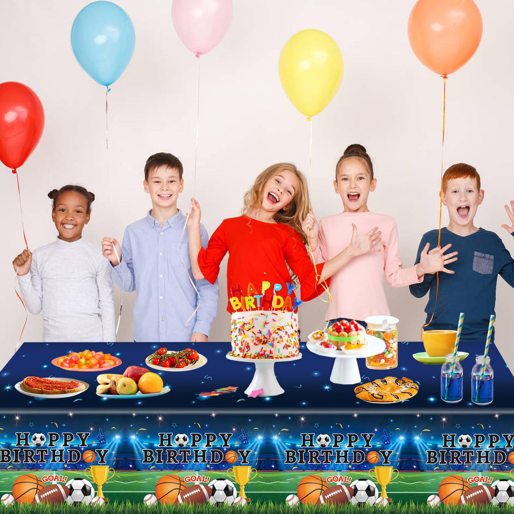 LINHAXM 4 Pack Sports Tablecloths – 54 x 108 in, Multicolor, Spill-Resistant & Wipe Clean