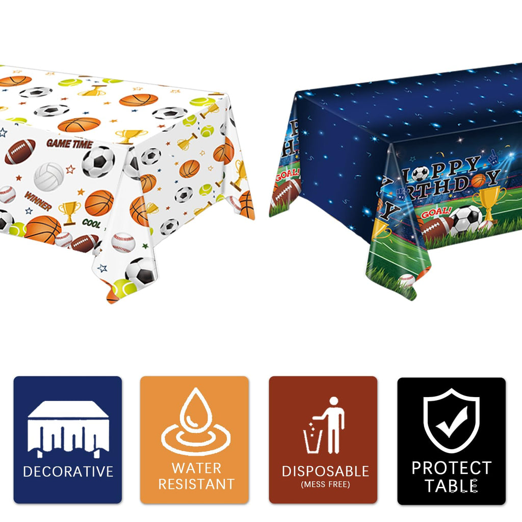 LINHAXM 4 Pack Sports Tablecloths – 54 x 108 in, Multicolor, Spill-Resistant & Wipe Clean