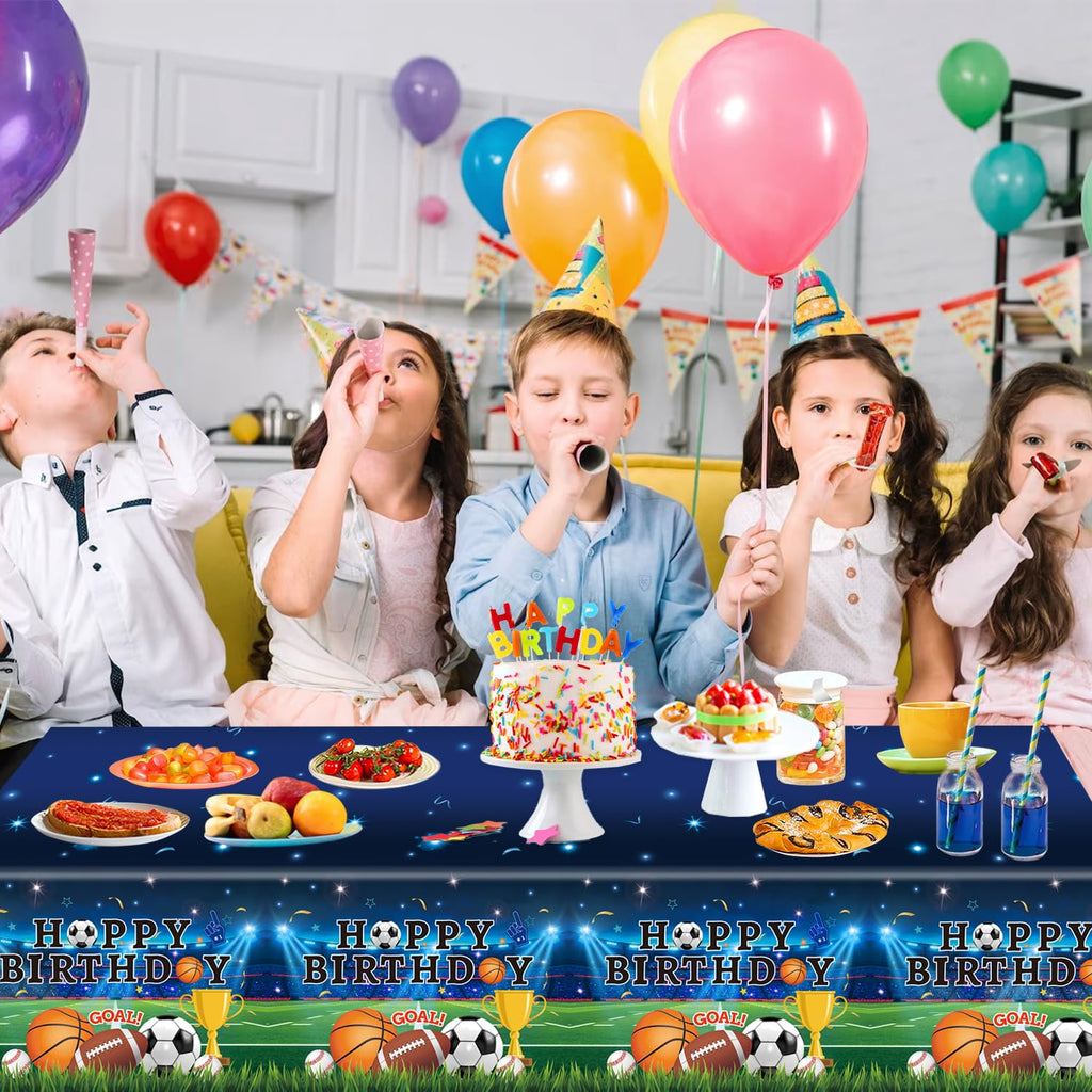 LINHAXM 4 Pack Sports Tablecloths – 54 x 108 in, Multicolor, Spill-Resistant & Wipe Clean
