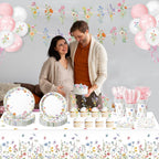 LINHAXM 175 PCS Spring Wildflower Party Decorations Kit – Floral Plates, Cups, Napkins & More (Serves 20)