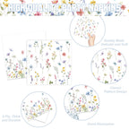 LINHAXM 175 PCS Spring Wildflower Party Decorations Kit – Floral Plates, Cups, Napkins & More (Serves 20)