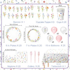 LINHAXM 175 PCS Spring Wildflower Party Decorations Kit – Floral Plates, Cups, Napkins & More (Serves 20)