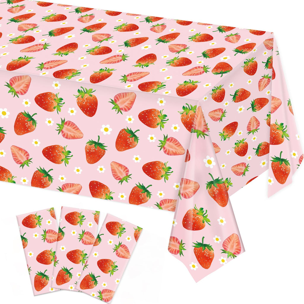 LINHAXM 3 Pack Strawberry Tablecloths – 54 x 108 in | Berry Birthday & Baby Shower Decor
