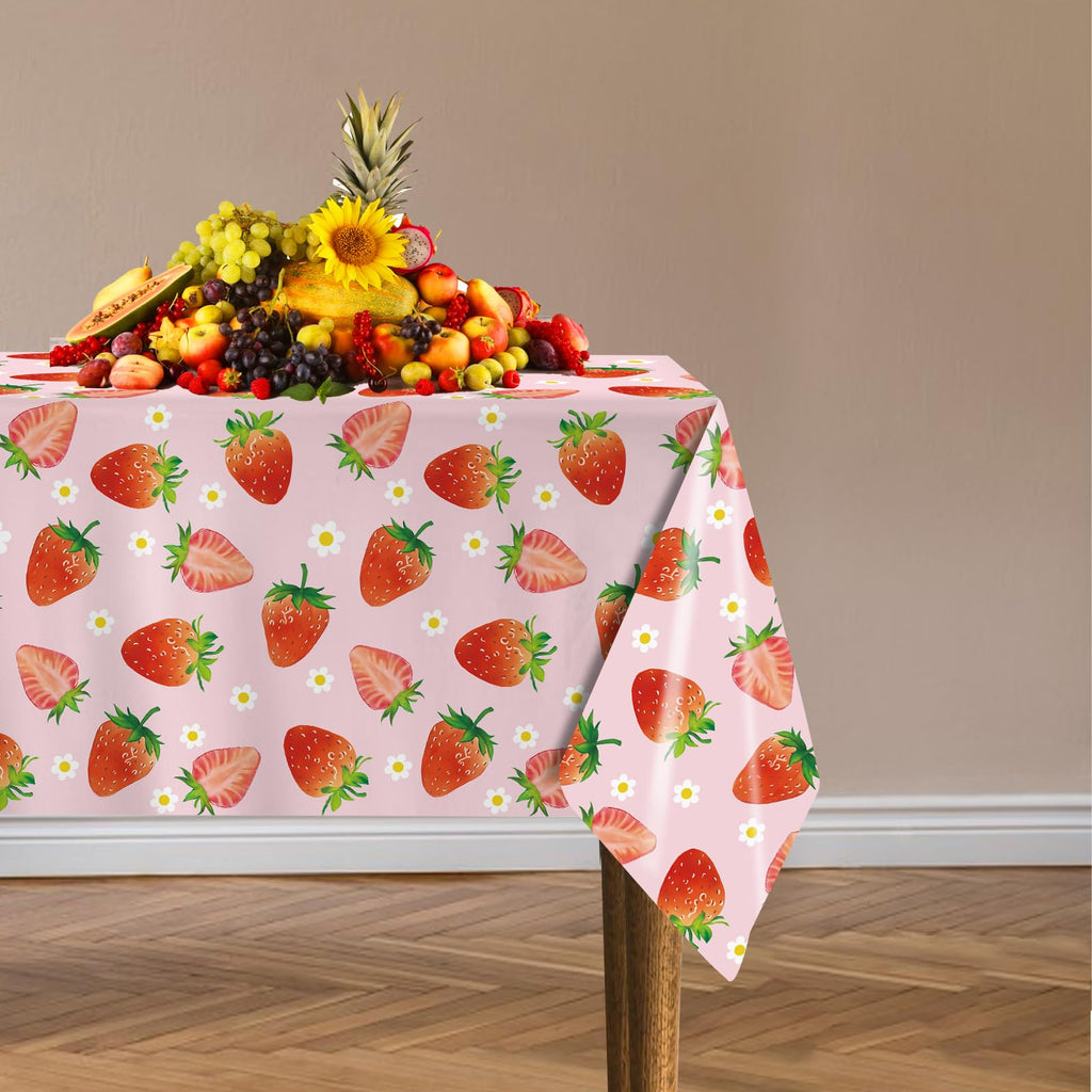 LINHAXM 3 Pack Strawberry Tablecloths – 54 x 108 in | Berry Birthday & Baby Shower Decor
