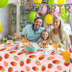 LINHAXM 3 Pack Strawberry Tablecloths – 54 x 108 in | Berry Birthday & Baby Shower Decor
