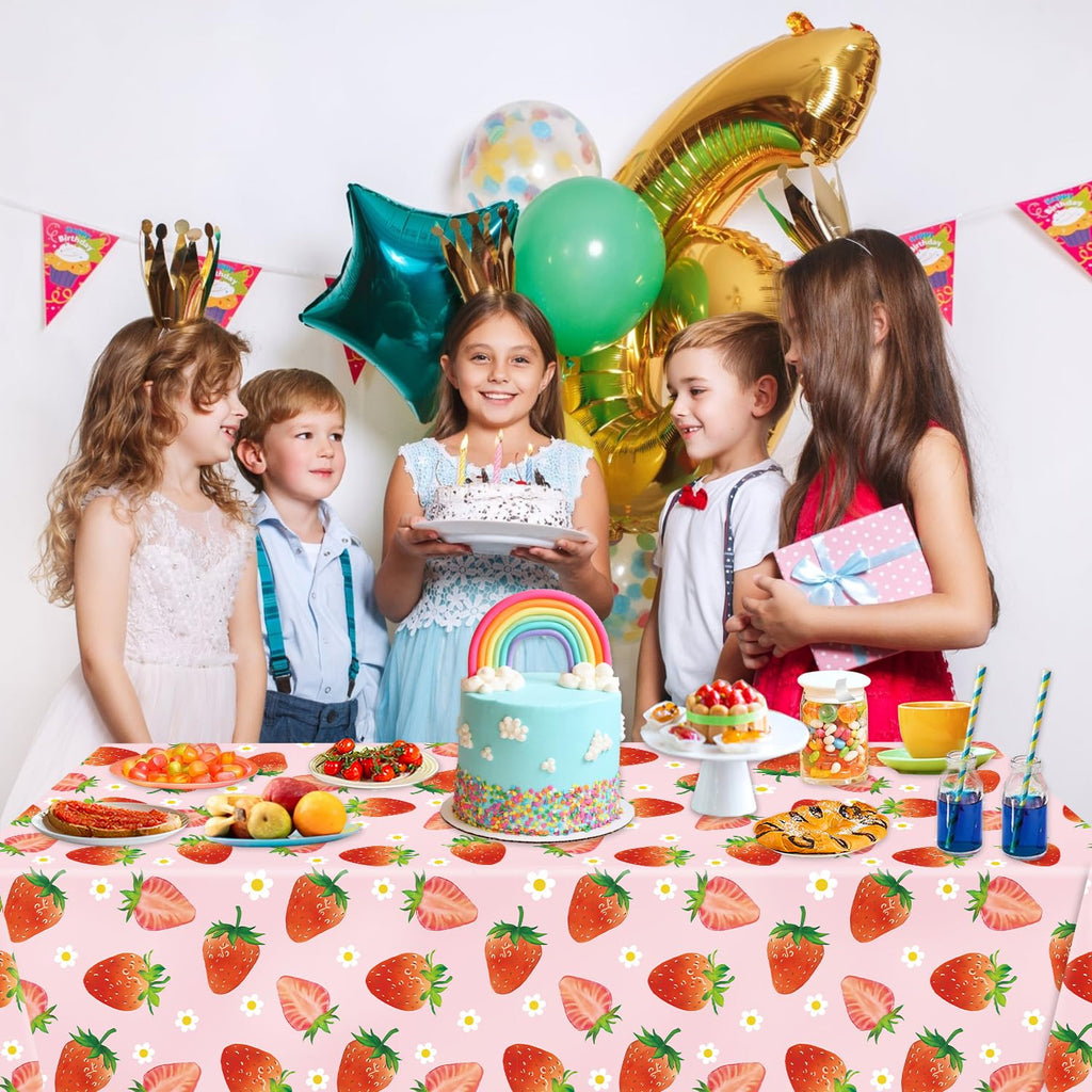 LINHAXM 3 Pack Strawberry Tablecloths – 54 x 108 in | Berry Birthday & Baby Shower Decor