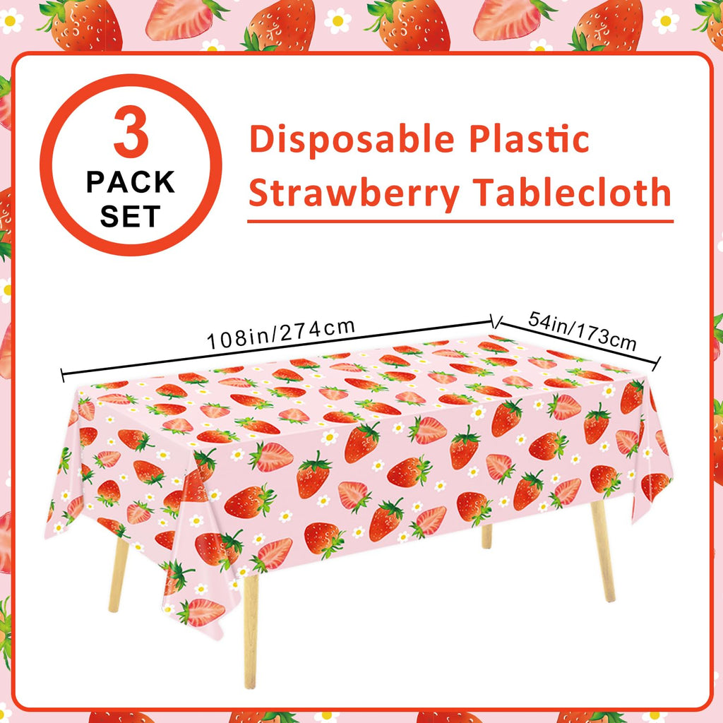 LINHAXM 3 Pack Strawberry Tablecloths – 54 x 108 in | Berry Birthday & Baby Shower Decor