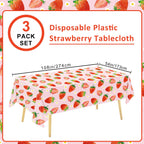 LINHAXM 3 Pack Strawberry Tablecloths – 54 x 108 in | Berry Birthday & Baby Shower Decor