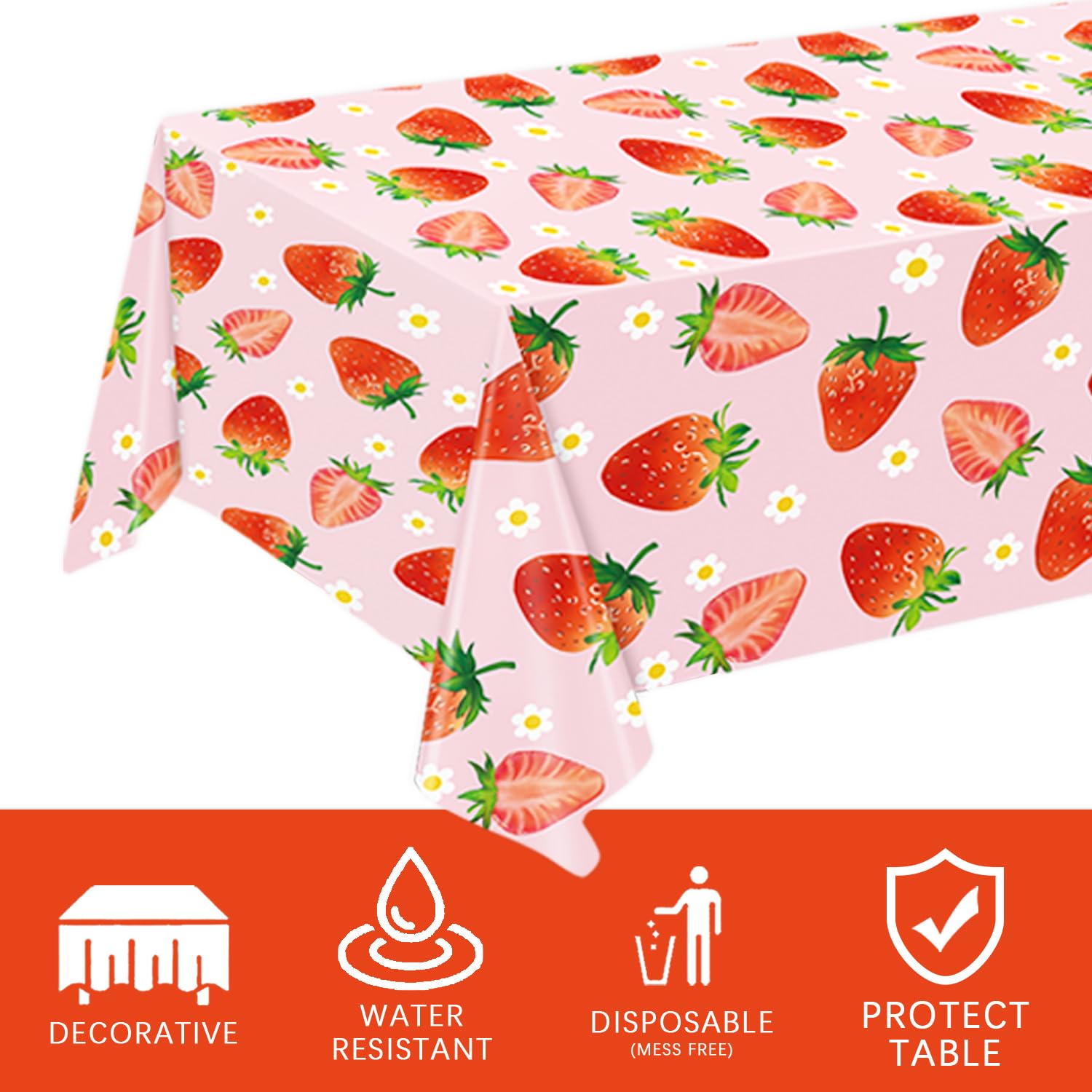 LINHAXM 3 Pack Strawberry Tablecloths – 54 x 108 in | Berry Birthday & Baby Shower Decor