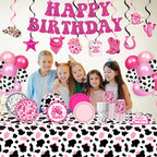 LINHAXM 131 PCS Cowgirl Birthday Party Decorations – Disco Western Party Kit Serves 24