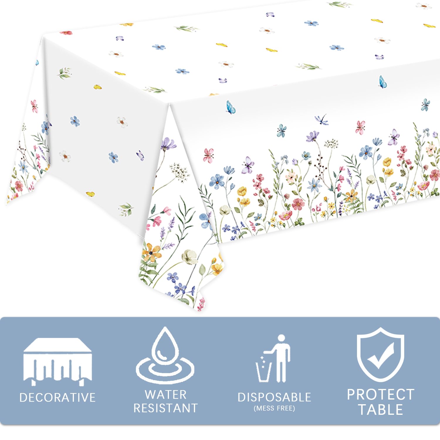 LINHAXM 3 Pack Spring Floral Tablecloths – 54 by 108 inches | Wildflower Butterflies