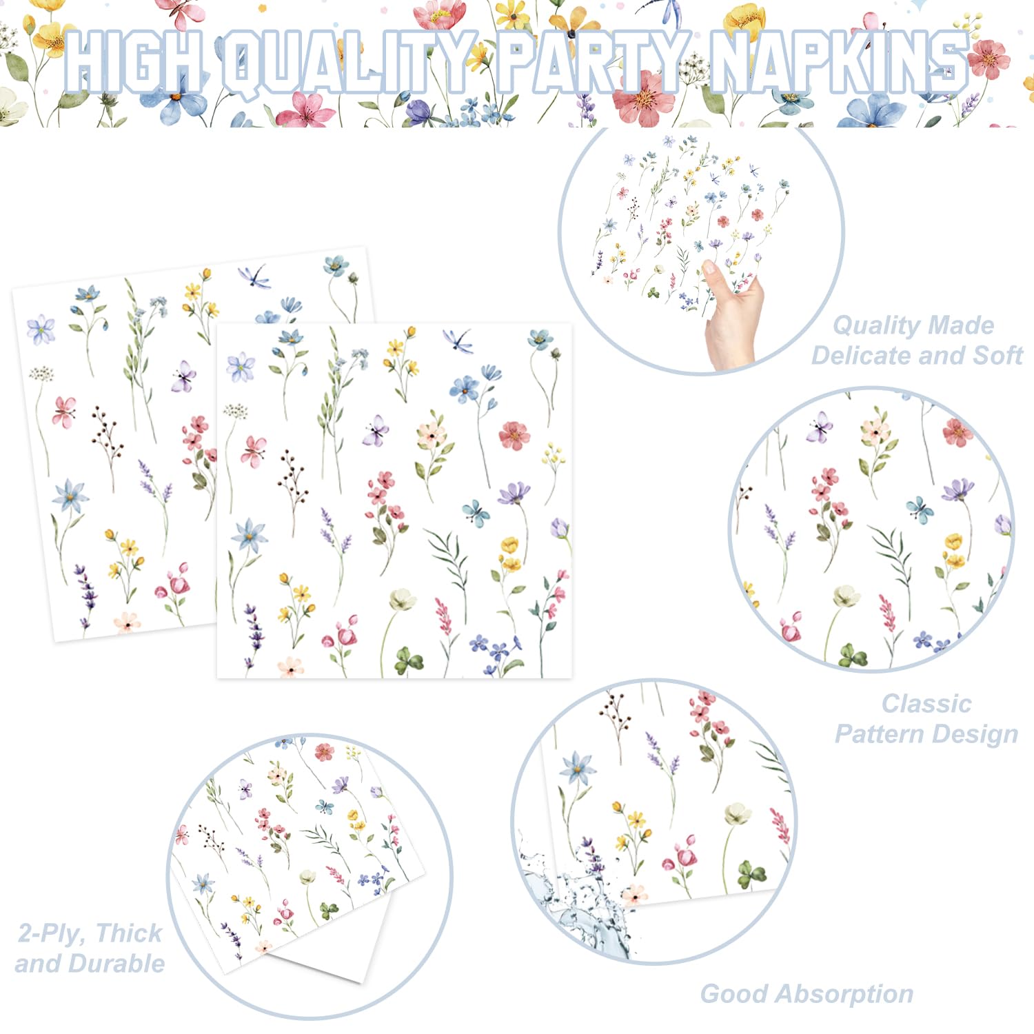 LINHAXM 168PCS Wildflower Party Decorations – Plates, Cups, Napkins, Cutlery for 24 Guests