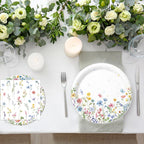 LINHAXM 168PCS Wildflower Party Decorations – Plates, Cups, Napkins, Cutlery for 24 Guests