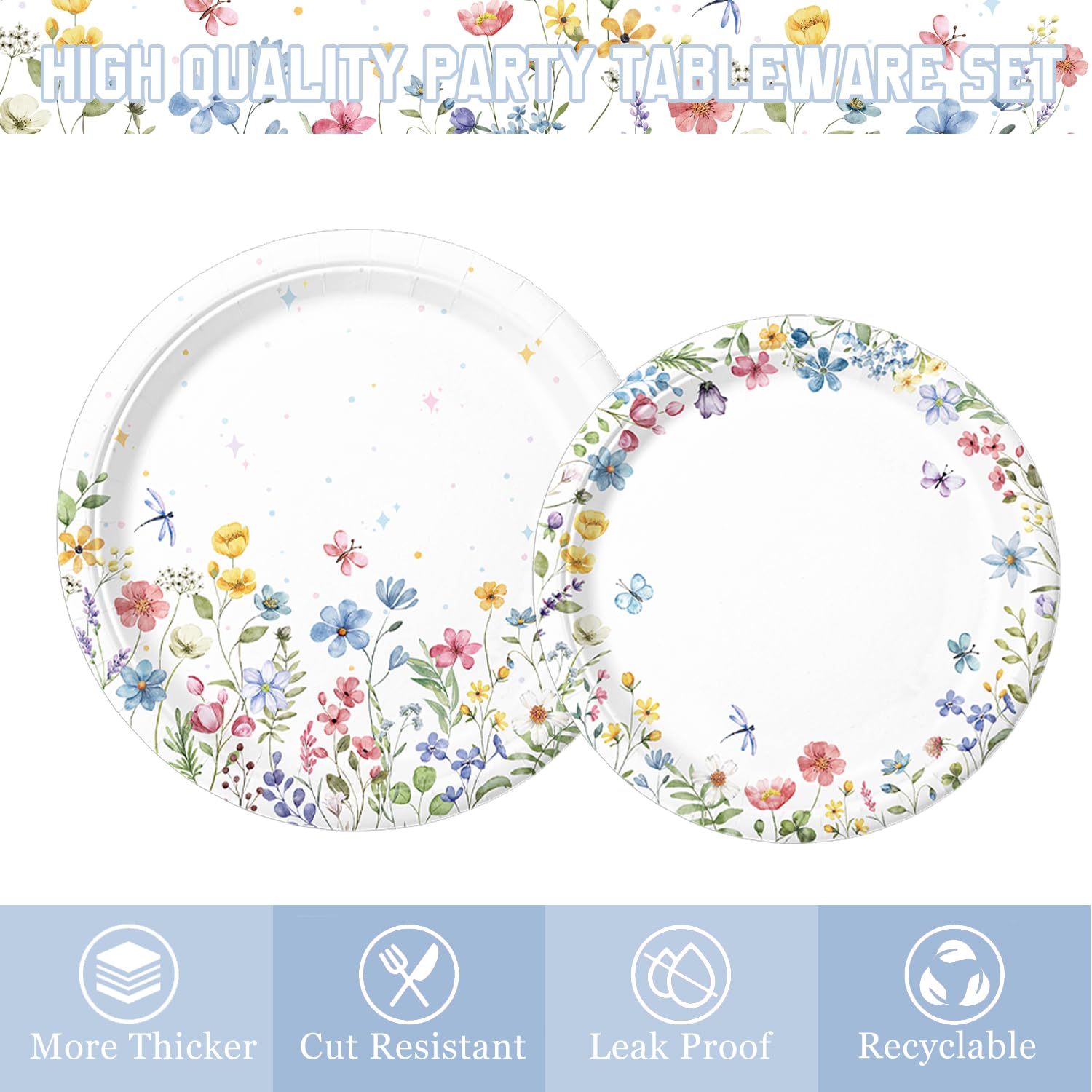 LINHAXM 168PCS Wildflower Party Decorations – Plates, Cups, Napkins, Cutlery for 24 Guests