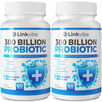 Linkvibe Probiotic 300 Billion CFU - 12 Strains with Organic Prebiotics for Digestive Health