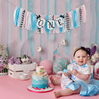 LINLULU Alice in Wonderland Highchair Banner by LINLULU – Blue, 80in x 8.75in, 1st Birthday Decor