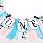 LINLULU Alice in Wonderland Highchair Banner by LINLULU – Blue, 80in x 8.75in, 1st Birthday Decor