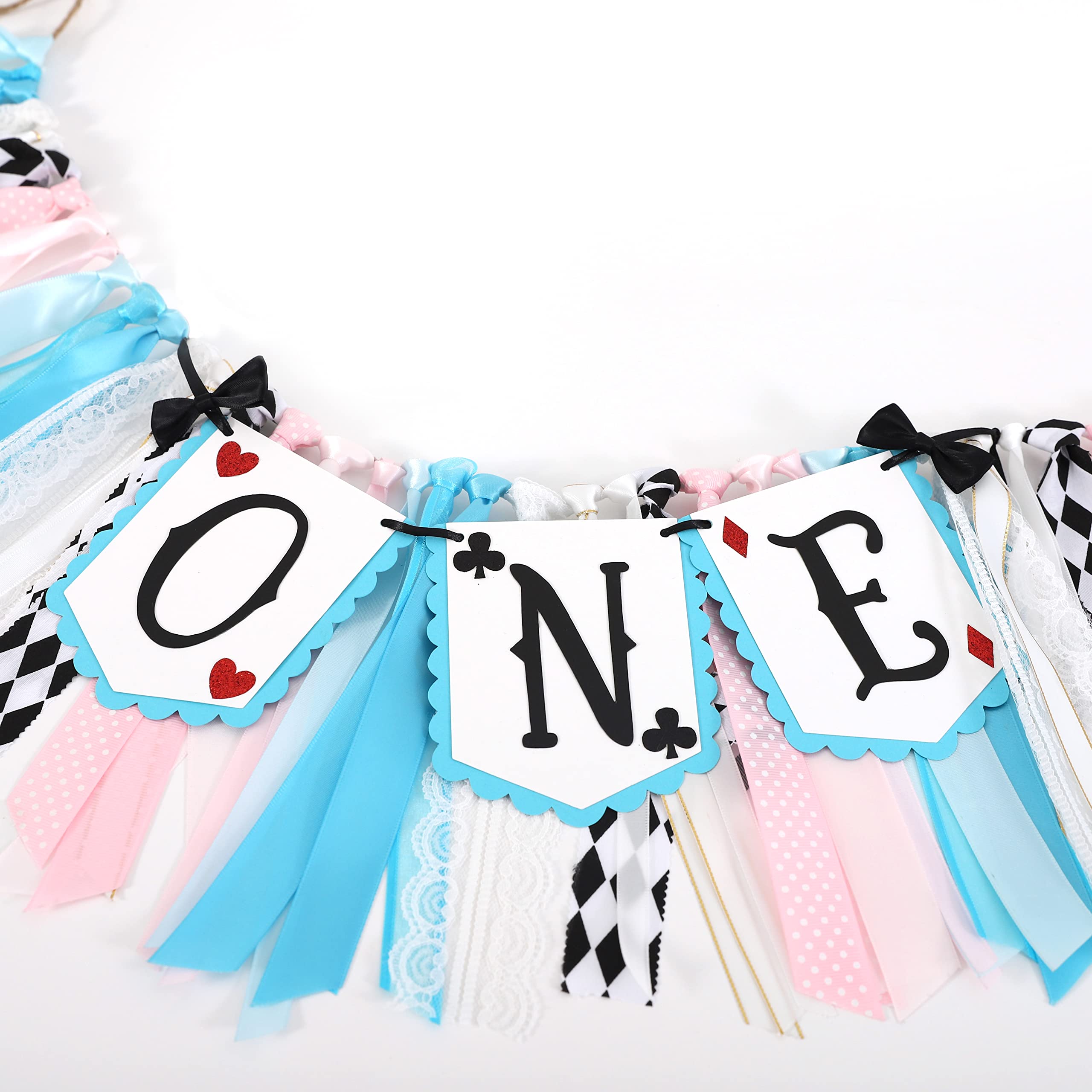 LINLULU Alice in Wonderland Highchair Banner by LINLULU – Blue, 80in x 8.75in, 1st Birthday Decor