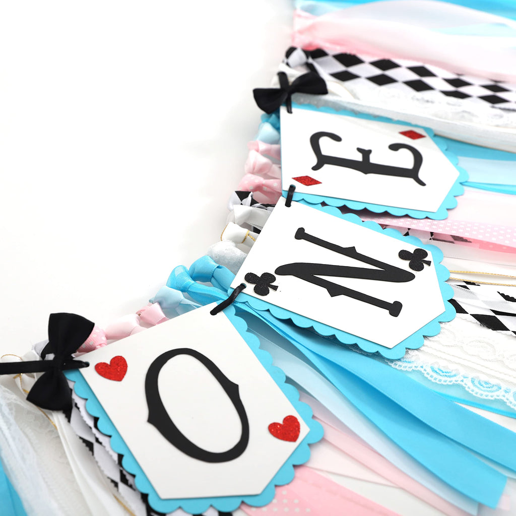 LINLULU Alice in Wonderland Highchair Banner by LINLULU – Blue, 80in x 8.75in, 1st Birthday Decor