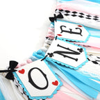 LINLULU Alice in Wonderland Highchair Banner by LINLULU – Blue, 80in x 8.75in, 1st Birthday Decor