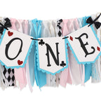 LINLULU Alice in Wonderland Highchair Banner by LINLULU – Blue, 80in x 8.75in, 1st Birthday Decor