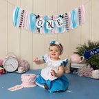 LINLULU Alice in Wonderland Highchair Banner by LINLULU – Blue, 80in x 8.75in, 1st Birthday Decor