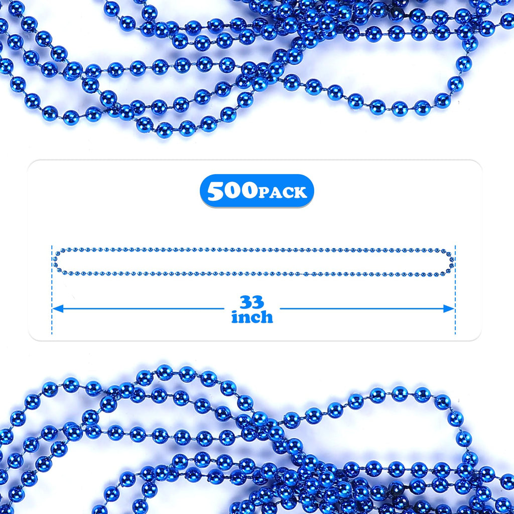 LINSIRON 500 Pcs Blue Bead Necklace, 33-Inch Mardi Gras Beads – Bulk Party Favors