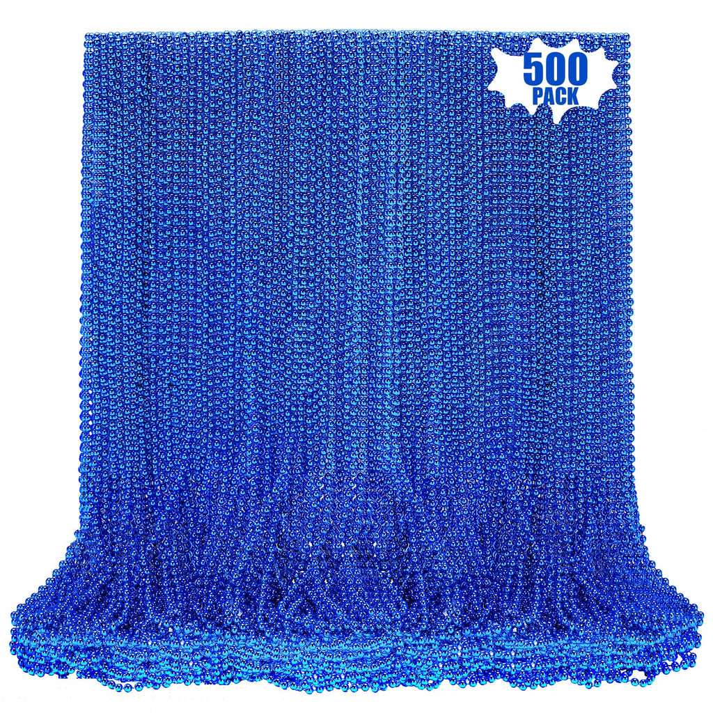 LINSIRON 500 Pcs Blue Bead Necklace, 33-Inch Mardi Gras Beads – Bulk Party Favors