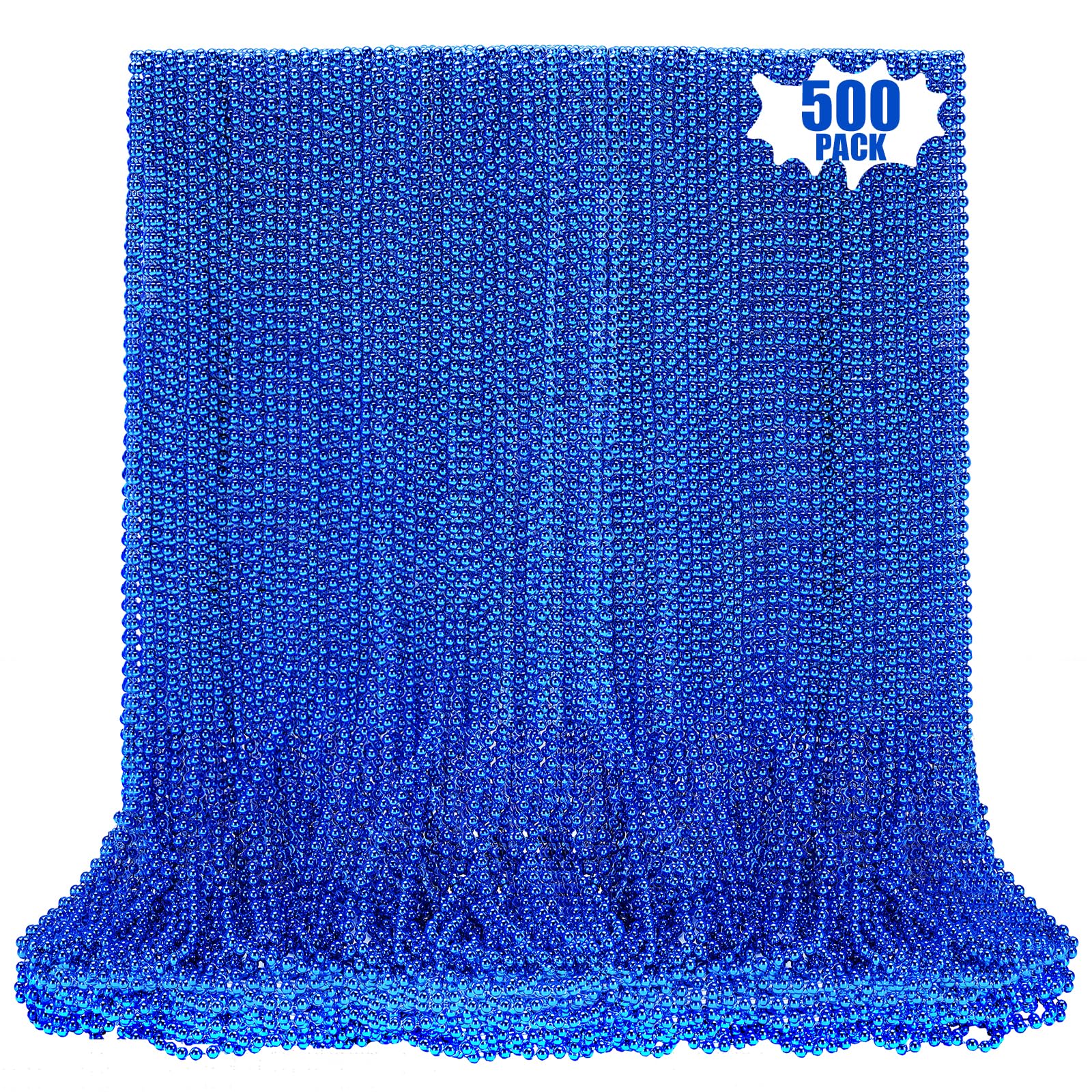 LINSIRON 500 Pcs Blue Bead Necklace, 33-Inch Mardi Gras Beads – Bulk Party Favors