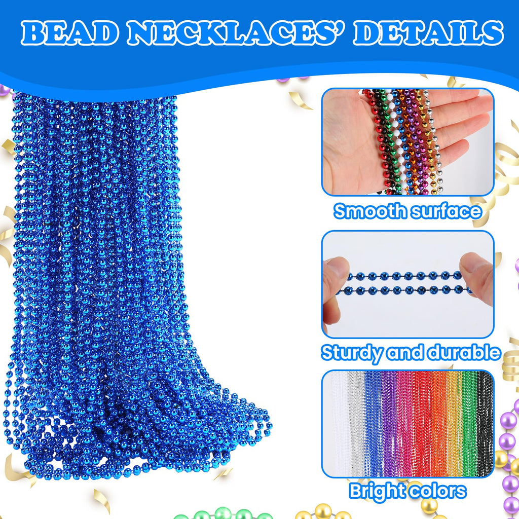 LINSIRON 500 Pcs Blue Bead Necklace, 33-Inch Mardi Gras Beads – Bulk Party Favors