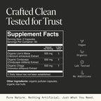 Mushroom Supplement with Lions Mane, Chaga & Cordyceps – USDA Organic, Vegan, 120 Caps (2-Month Supply)