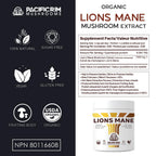 Pacific Rim Mushrooms Lions Mane Supplement Powder Ultra Strength 10:1 Organic Lions Mane Mushroom Supporting Memory, Cognition, Brain Health, 8 Ounces / 226 Servings
